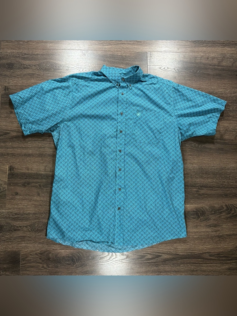 Ariat Men's Teal Geometric Western Short-Sleeve Button-Up Shirt